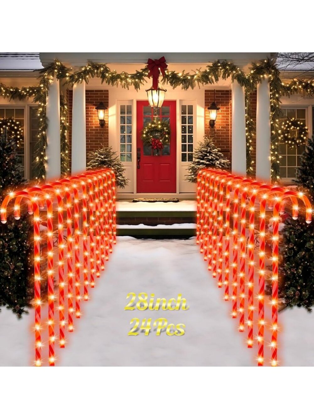 28" Candy Cane Pathway Lights - 24 Pack Outdoor Christmas Decorations, Holiday